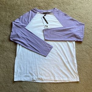 Noisy May White and Lavender Organic Cotton Long Sleeve Baseball Tee